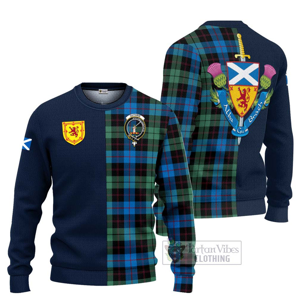 Guthrie Tartan Ugly Sweater Alba with Scottish Lion Royal Arm Half Style Unisex - Tartan Vibes Clothing