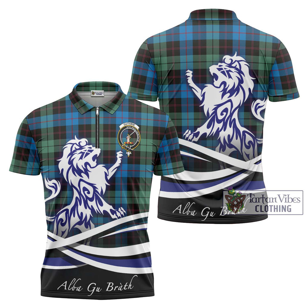 Guthrie Tartan Zipper Polo Shirt with Alba Gu Brath Regal Lion Emblem Unisex - Tartan Vibes Clothing