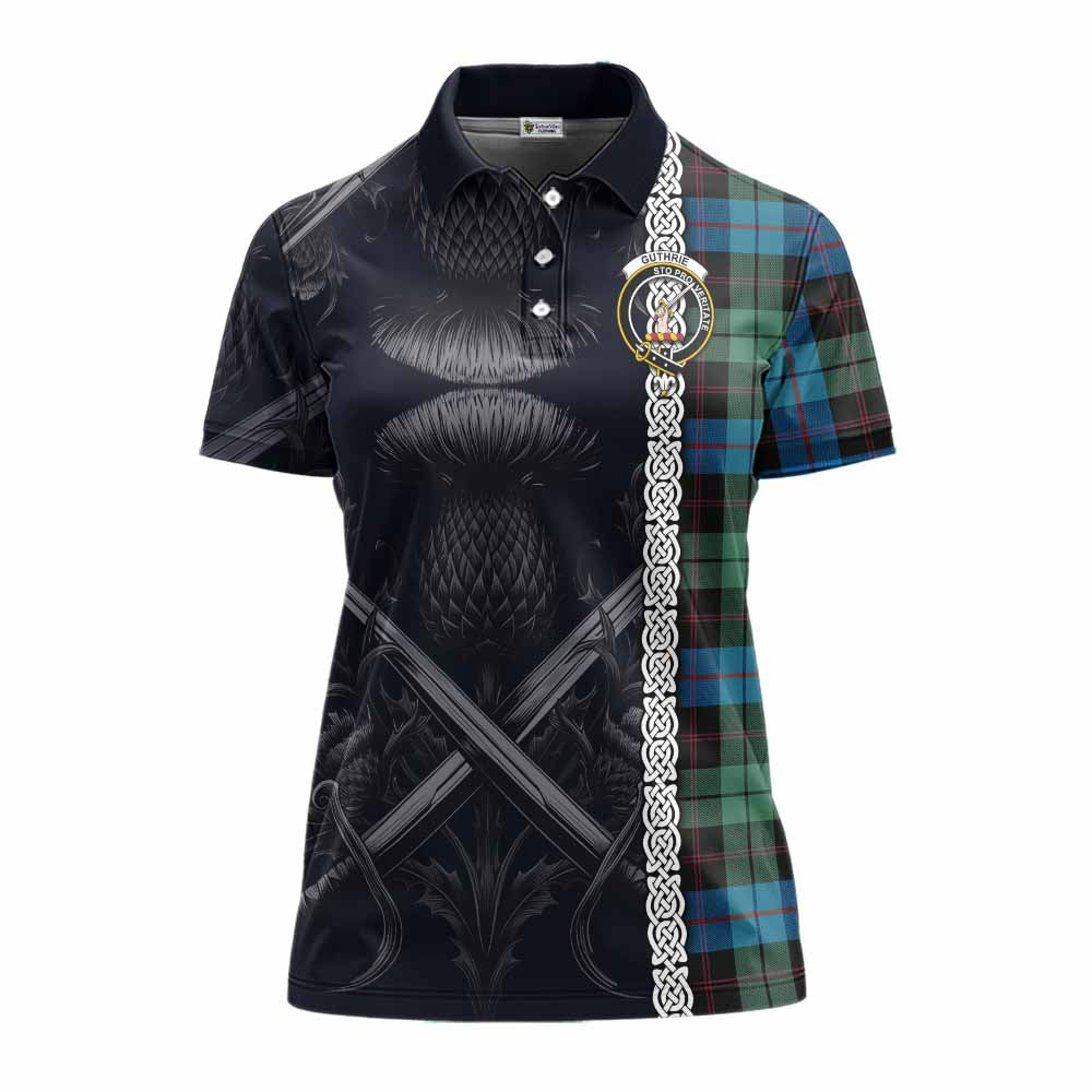 Guthrie Tartan Women's Polo Shirt with Family Crest Cross Sword Thistle Celtic Vibes Women - Tartan Vibes Clothing