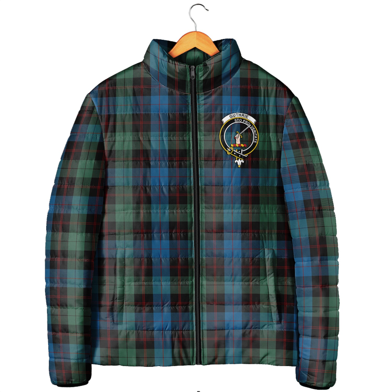 Guthrie Tartan Padded Jacket with Family Crest Men's Padded Jacket - Tartan Vibes Clothing