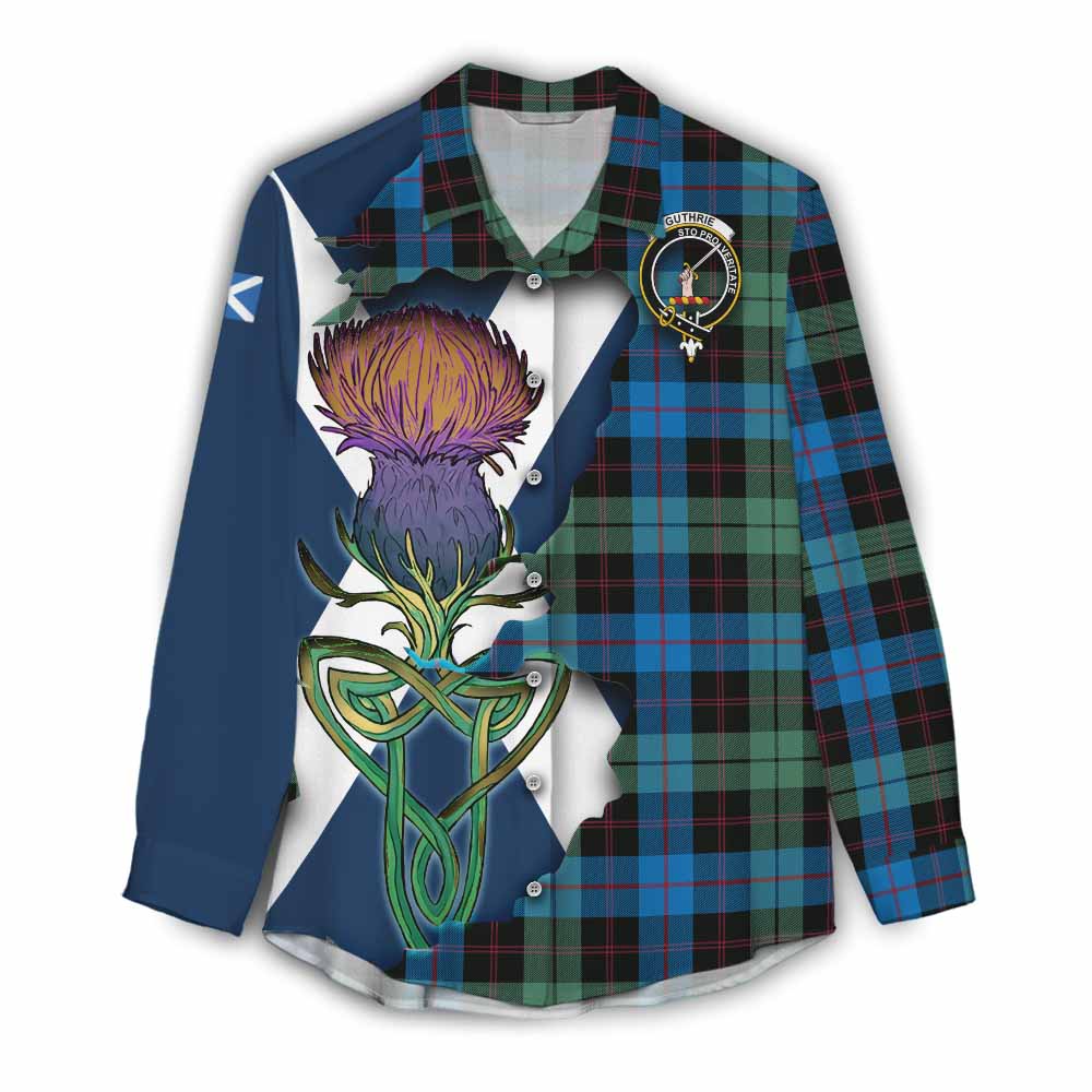 Tartan Vibes Clothing Guthrie Tartan Family Crest Women's Casual Shirt Scottish Thistle Celtic Inspired