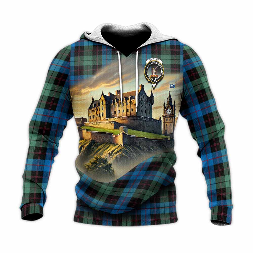 Tartan Vibes Clothing Guthrie Tartan Family Crest Knitted Hoodie with Scottish Ancient Castle Style