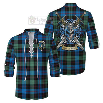 Guthrie Tartan Ghillie Kilt Shirt with Family Crest Celtic Skull Style Men - Tartan Vibes Clothing