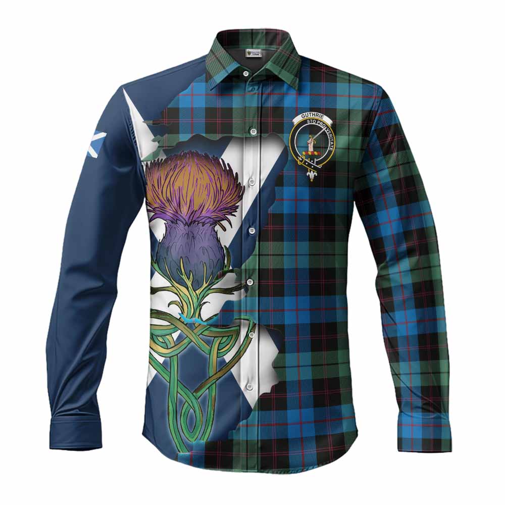 Tartan Vibes Clothing Guthrie Tartan Family Crest Long Sleeve Button Shirt Scottish Thistle Celtic Inspired