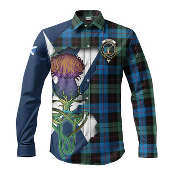 Guthrie Tartan Family Crest Long Sleeve Button Shirt Scottish Thistle Celtic Inspired