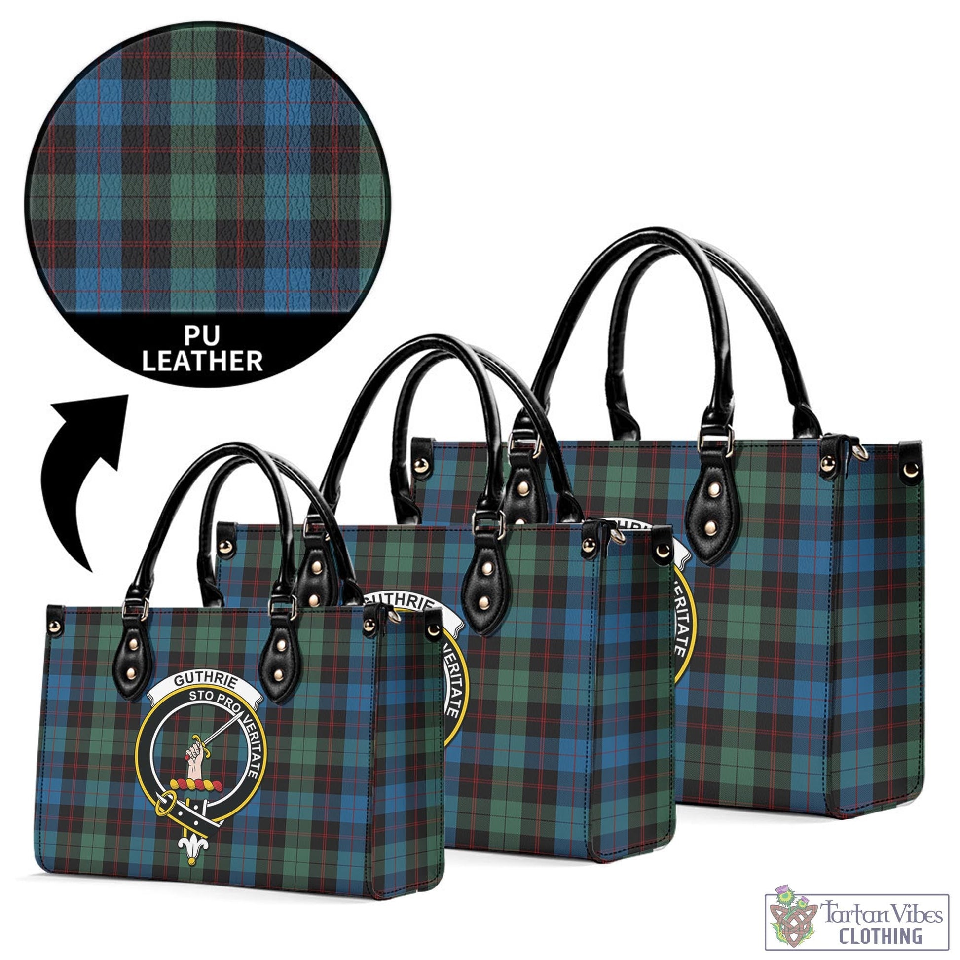 Guthrie Tartan Luxury Leather Handbags with Family Crest L - Tartan Vibes Clothing