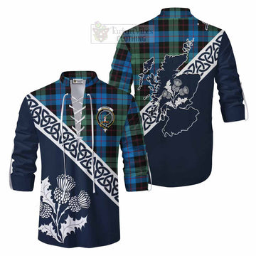 Guthrie Tartan Ghillie Kilt Shirt Featuring Thistle and Scotland Map Men - Tartan Vibes Clothing