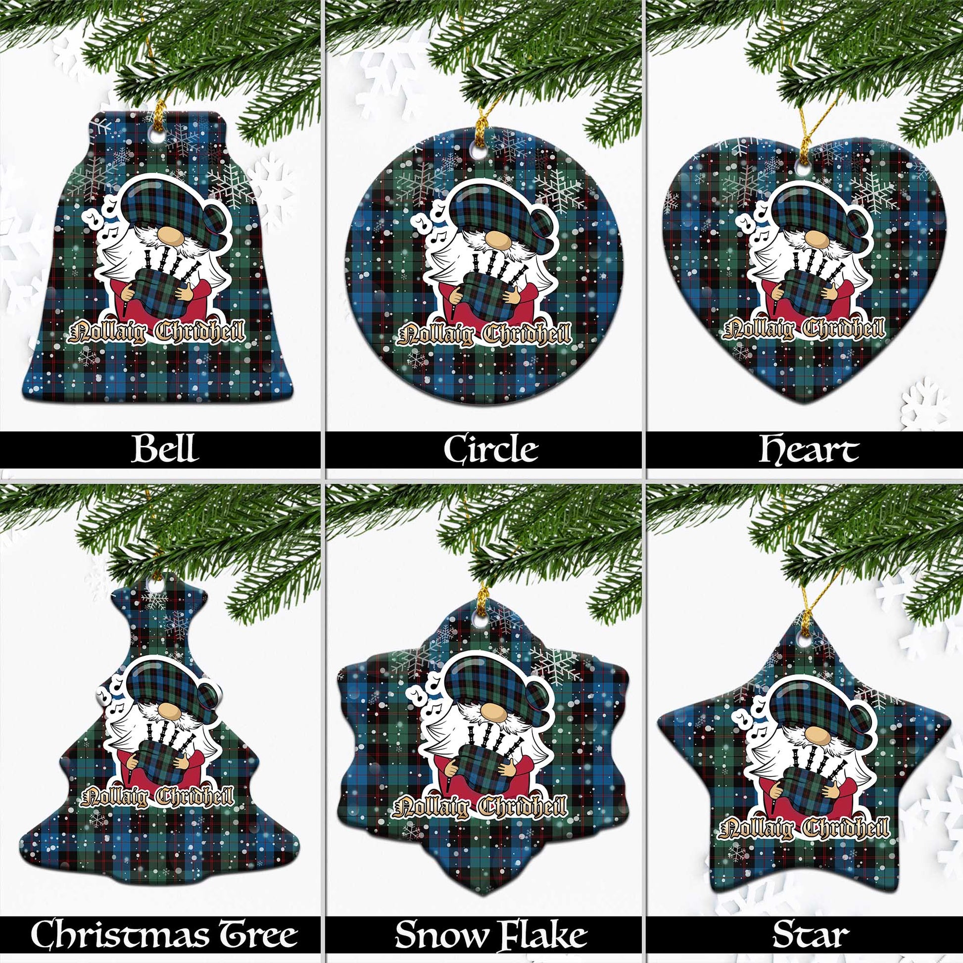 Guthrie Tartan Christmas Ceramic Ornaments with Scottish Gnome Playing Bagpipes Ceramic - Tartan Vibes Clothing