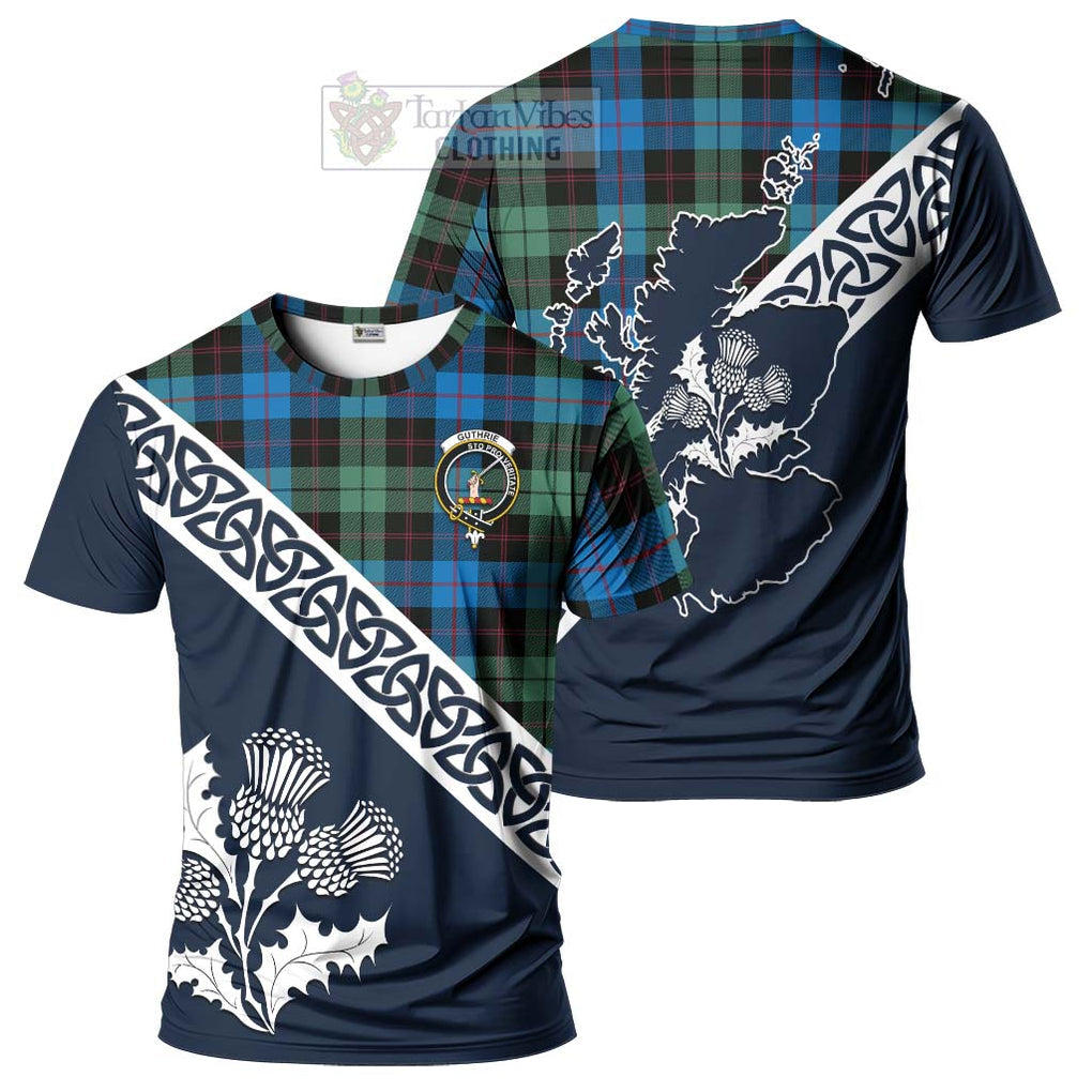 Guthrie Tartan T-Shirt Featuring Thistle and Scotland Map Kid's Shirt - Tartanvibesclothing Store