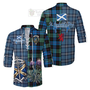 Guthrie Tartan Ghillie Kilt Shirt Happy St. Andrew's Day Half Tartan Style Men - Tartan Vibes Clothing