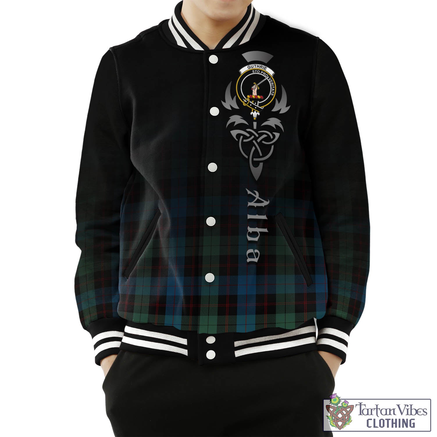 Guthrie Tartan Baseball Jacket Featuring Alba Gu Brath Family Crest Celtic Inspired Unisex - Tartan Vibes Clothing