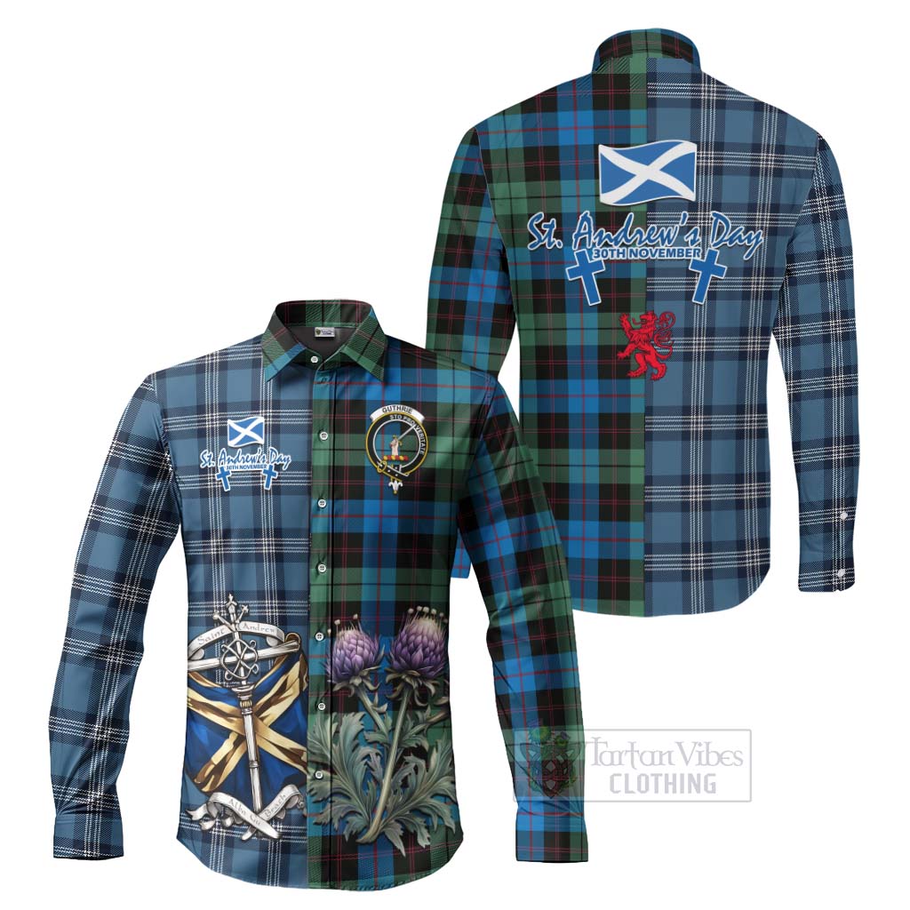 Guthrie Tartan Long Sleeve Button Shirt Happy St. Andrew's Day Half Tartan Style Men's Shirt S - Tartan Vibes Clothing