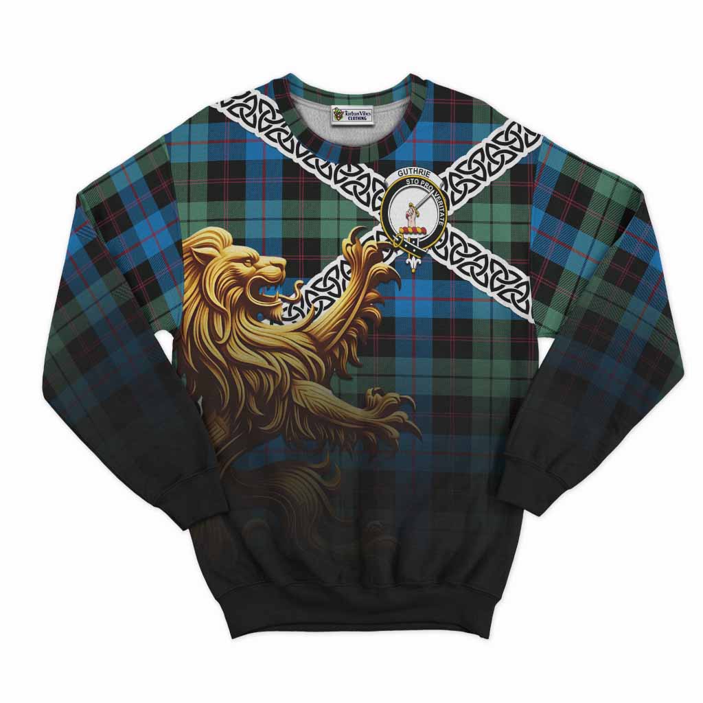 Tartan Vibes Clothing Guthrie Crest Tartan Sweatshirt with Golden Lion Emblem Celtic Style