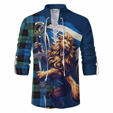 Guthrie Tartan Family Crest Ghillie Kilt Shirt with Scottish Majestic Lion Men - Tartan Vibes Clothing