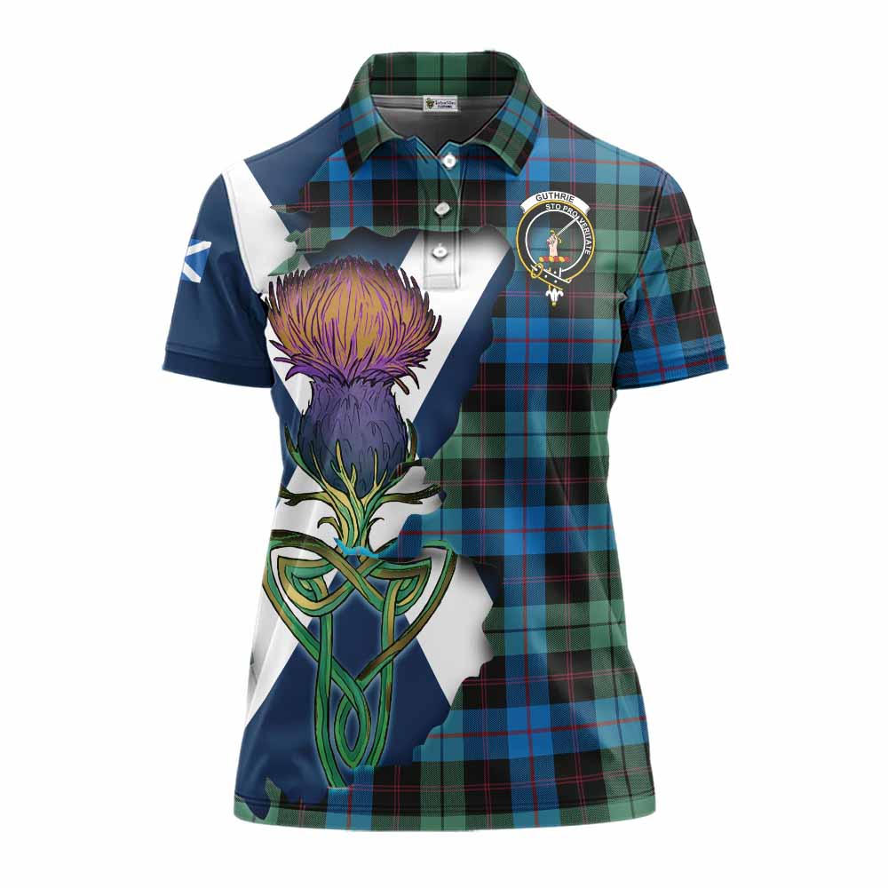 Tartan Vibes Clothing Guthrie Tartan Family Crest Women's Polo Shirt Scottish Thistle Celtic Inspired