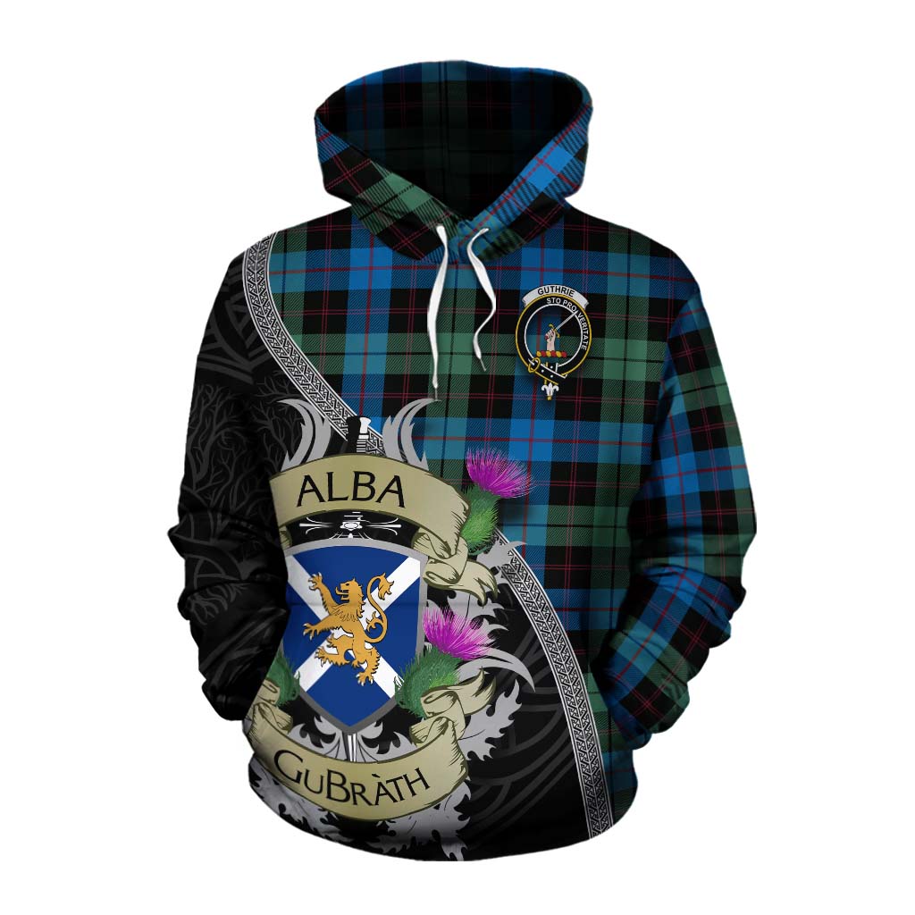 Tartan Vibes Clothing Guthrie Tartan Family Crest Cotton Hoodie Lion Rampant Royal Thistle Shield Celtic Inspired
