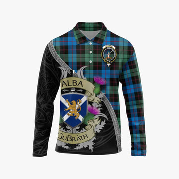 Guthrie Tartan Family Crest Long Sleeve Polo Shirt Lion Rampant Royal Thistle Shield Celtic Inspired Unisex - Tartan Vibes Clothing