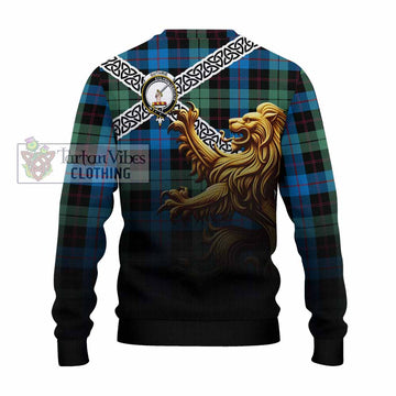 Guthrie Crest Tartan Knitted Sweater with Golden Lion Emblem Celtic Style