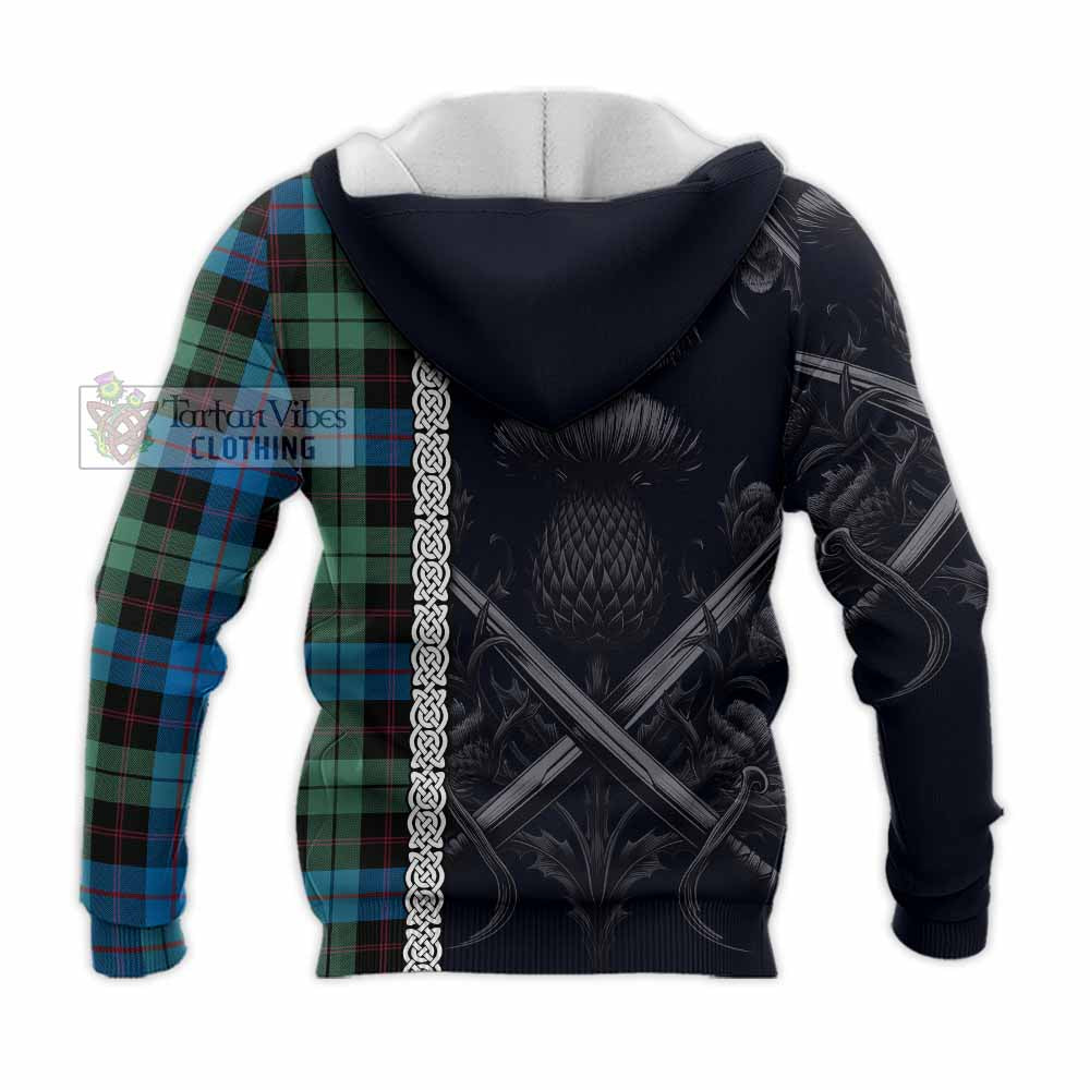 Tartan Vibes Clothing Guthrie Tartan Knitted Hoodie with Family Crest Cross Sword Thistle Celtic Vibes