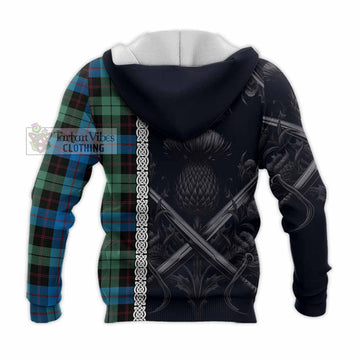 Guthrie Tartan Knitted Hoodie with Family Crest Cross Sword Thistle Celtic Vibes