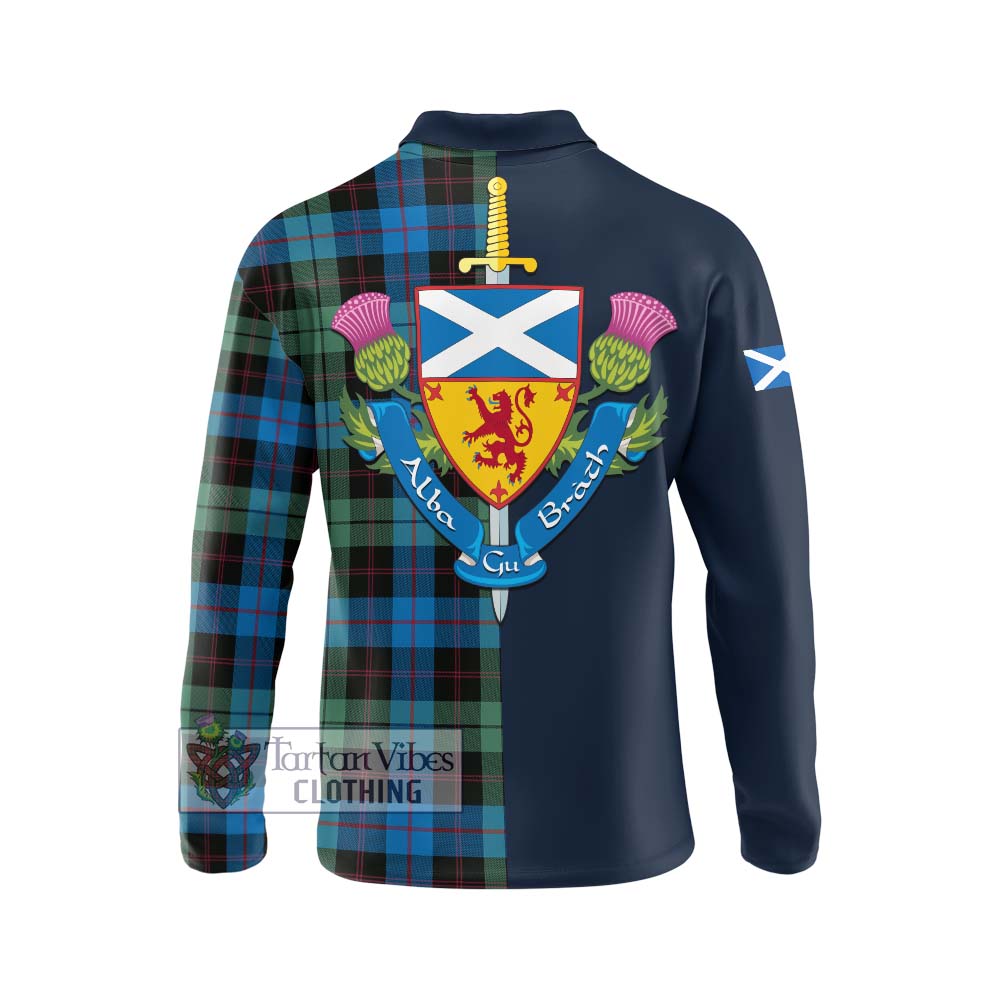 Guthrie Tartan Long Sleeve Polo Shirt Alba with Scottish Lion Royal Arm Half Style - Tartan Vibes Clothing