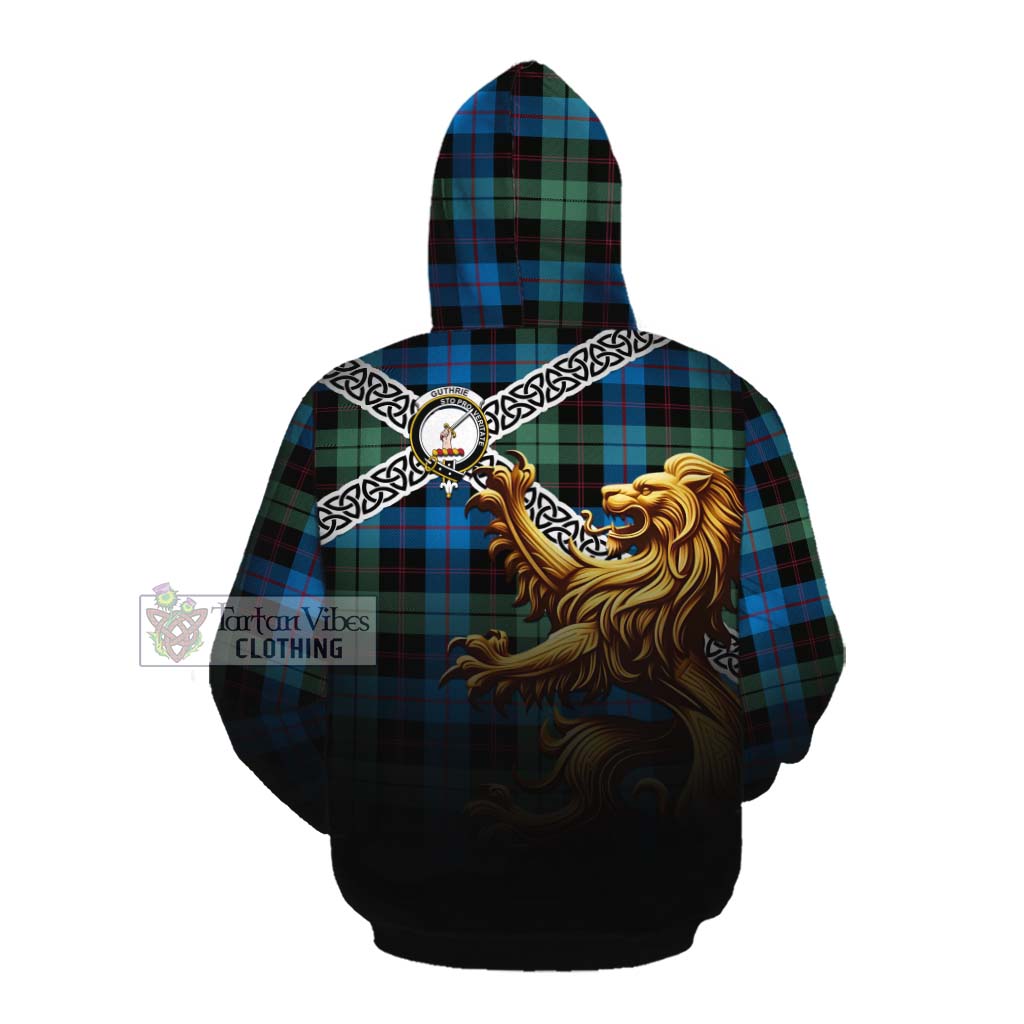 Tartan Vibes Clothing Guthrie Crest Tartan Cotton Hoodie with Golden Lion Emblem Celtic Style