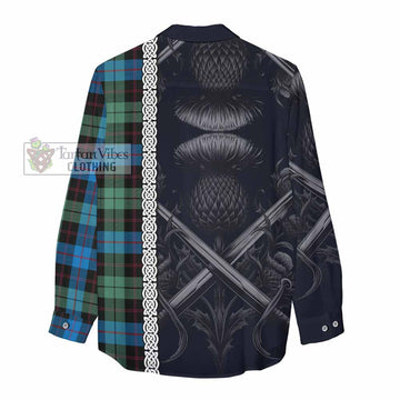Tartan Vibes Clothing Guthrie Tartan Women's Casual Shirt with Family Crest Cross Sword Thistle Celtic Vibes