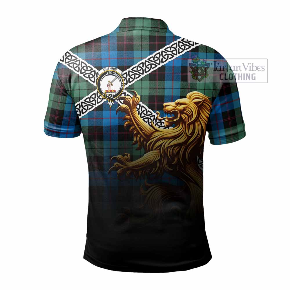 Guthrie Crest Tartan Polo Shirt with Golden Lion Emblem Celtic Style - Tartan Vibes Clothing