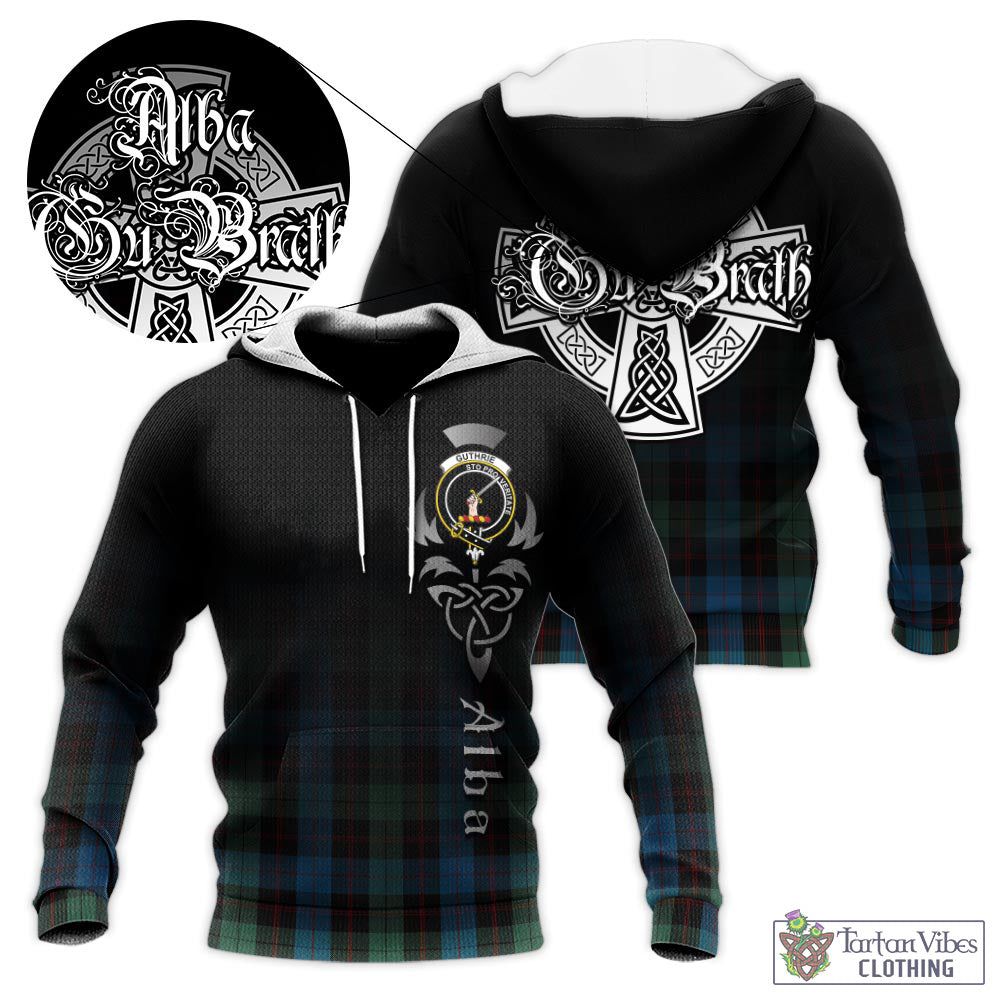 Guthrie Tartan Knitted Hoodie Featuring Alba Gu Brath Family Crest Celtic Inspired - Tartan Vibes Clothing