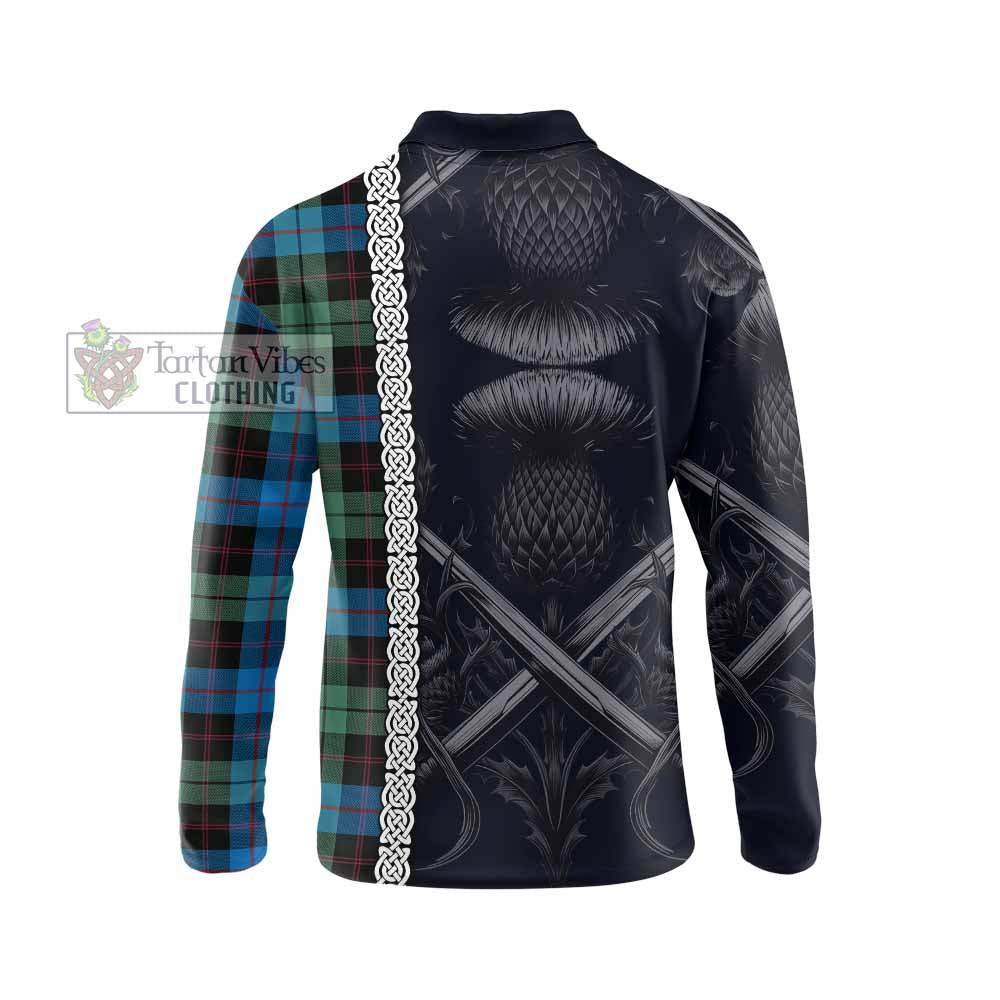 Guthrie Tartan Long Sleeve Polo Shirt with Family Crest Cross Sword Thistle Celtic Vibes - Tartan Vibes Clothing