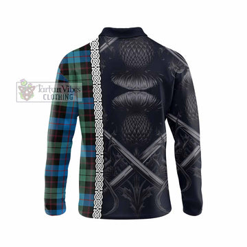 Guthrie Tartan Long Sleeve Polo Shirt with Family Crest Cross Sword Thistle Celtic Vibes - Tartan Vibes Clothing