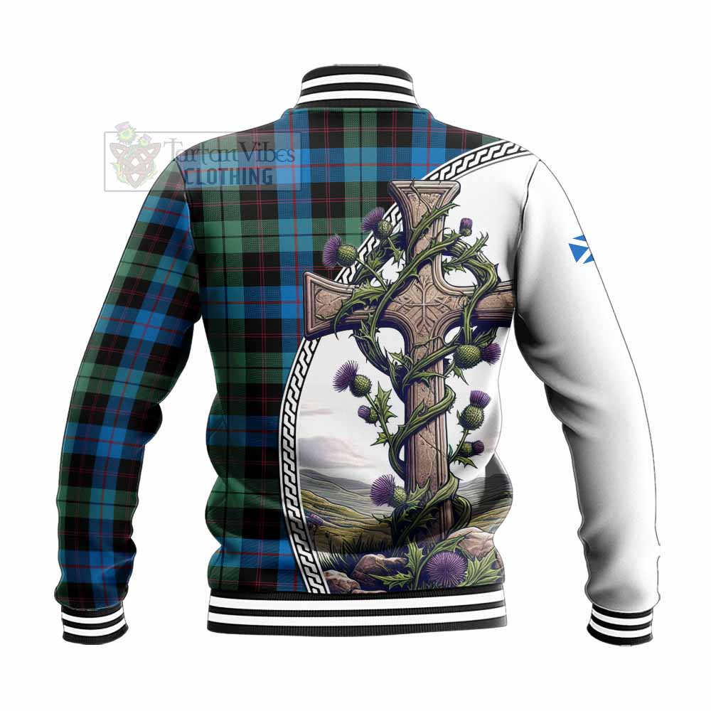 Guthrie Tartan Baseball Jacket with Family Crest and St. Andrew's Cross Accented by Thistle Vines - Tartan Vibes Clothing