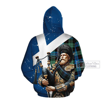 Guthrie Tartan Cotton Hoodie with Family Crest Scottish Bagpiper Vibes