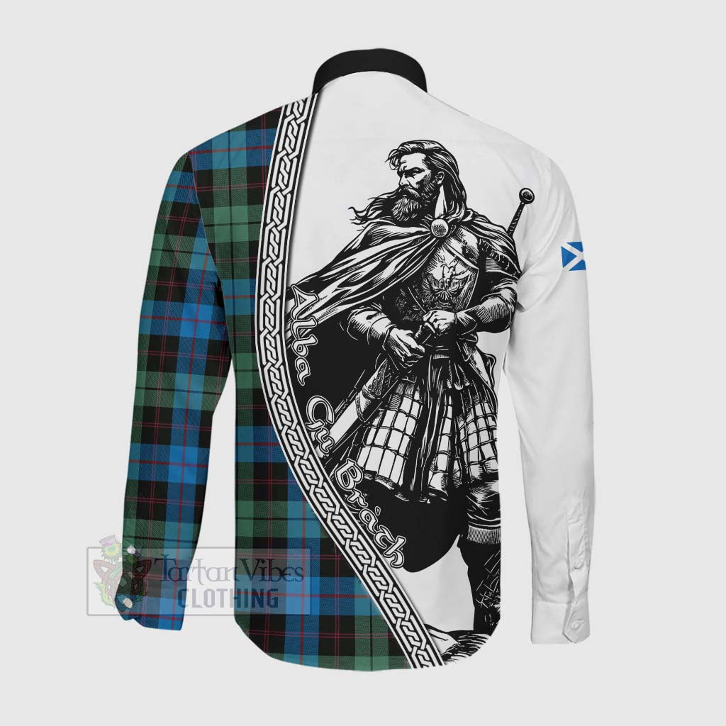 Guthrie Tartan Clan Crest Long Sleeve Button Shirt with Highlander Warrior Celtic Style Men's Shirt - Tartan Vibes Clothing