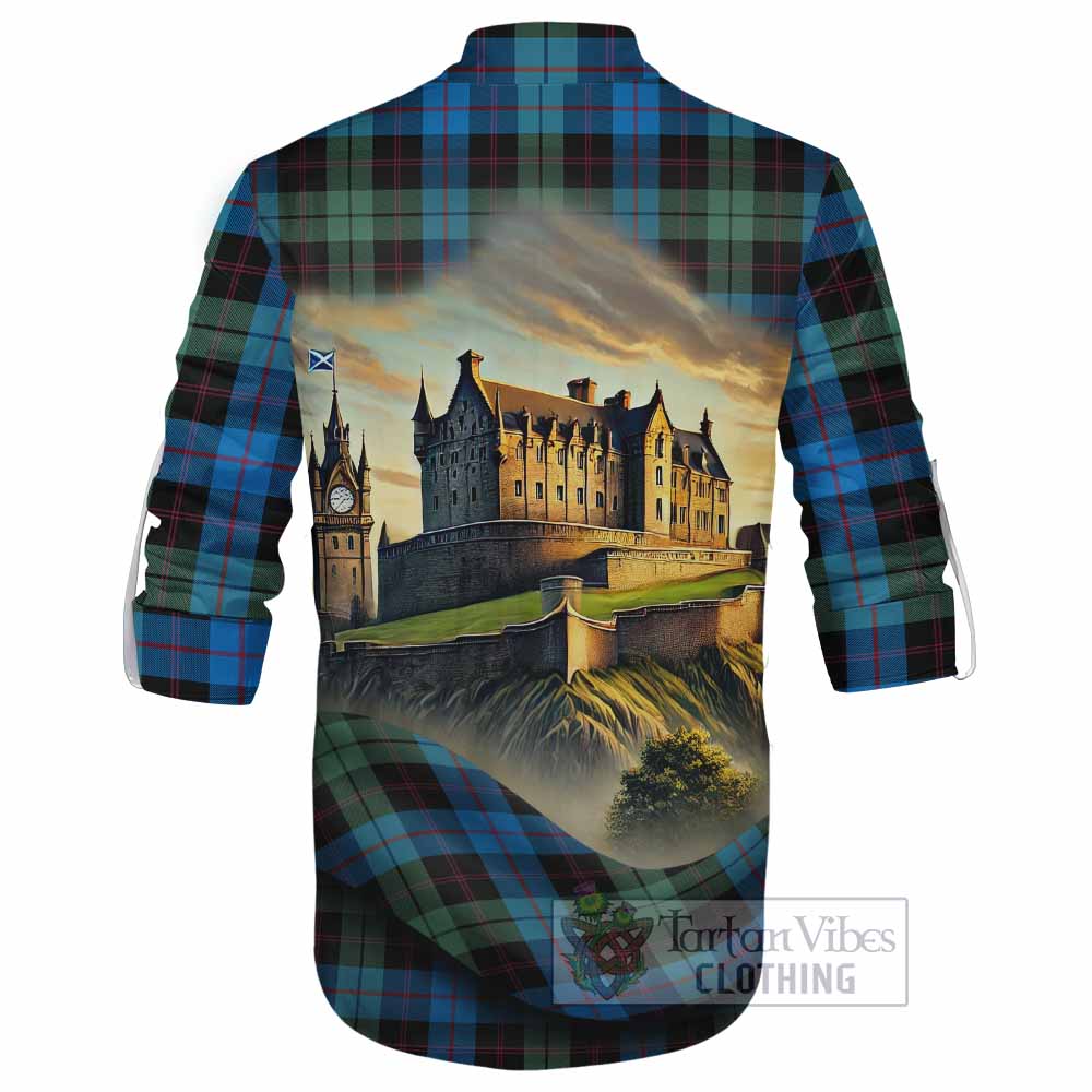 Guthrie Tartan Family Crest Ghillie Kilt Shirt with Scottish Ancient Castle Style - Tartan Vibes Clothing