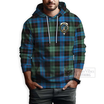 Guthrie Tartan Hoodie with Family Crest and Bearded Skull Holding Bottles of Whiskey
