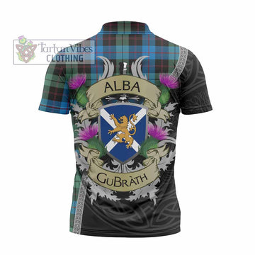 Guthrie Tartan Family Crest Zipper Polo Shirt Lion Rampant Royal Thistle Shield Celtic Inspired - Tartan Vibes Clothing