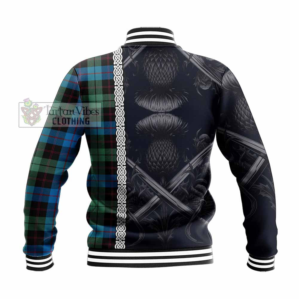 Guthrie Tartan Baseball Jacket with Family Crest Cross Sword Thistle Celtic Vibes - Tartan Vibes Clothing