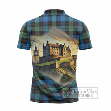 Guthrie Tartan Family Crest Zipper Polo Shirt with Scottish Ancient Castle Style - Tartan Vibes Clothing