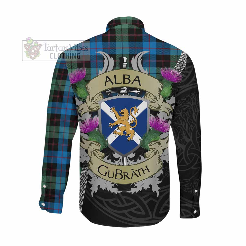 Guthrie Tartan Family Crest Long Sleeve Button Shirt Lion Rampant Royal Thistle Shield Celtic Inspired Men's Shirt - Tartan Vibes Clothing