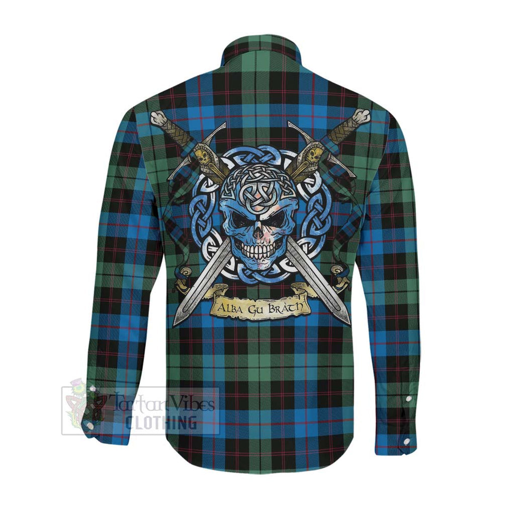 Guthrie Tartan Long Sleeve Button Shirt with Family Crest Celtic Skull Style Men's Shirt - Tartan Vibes Clothing