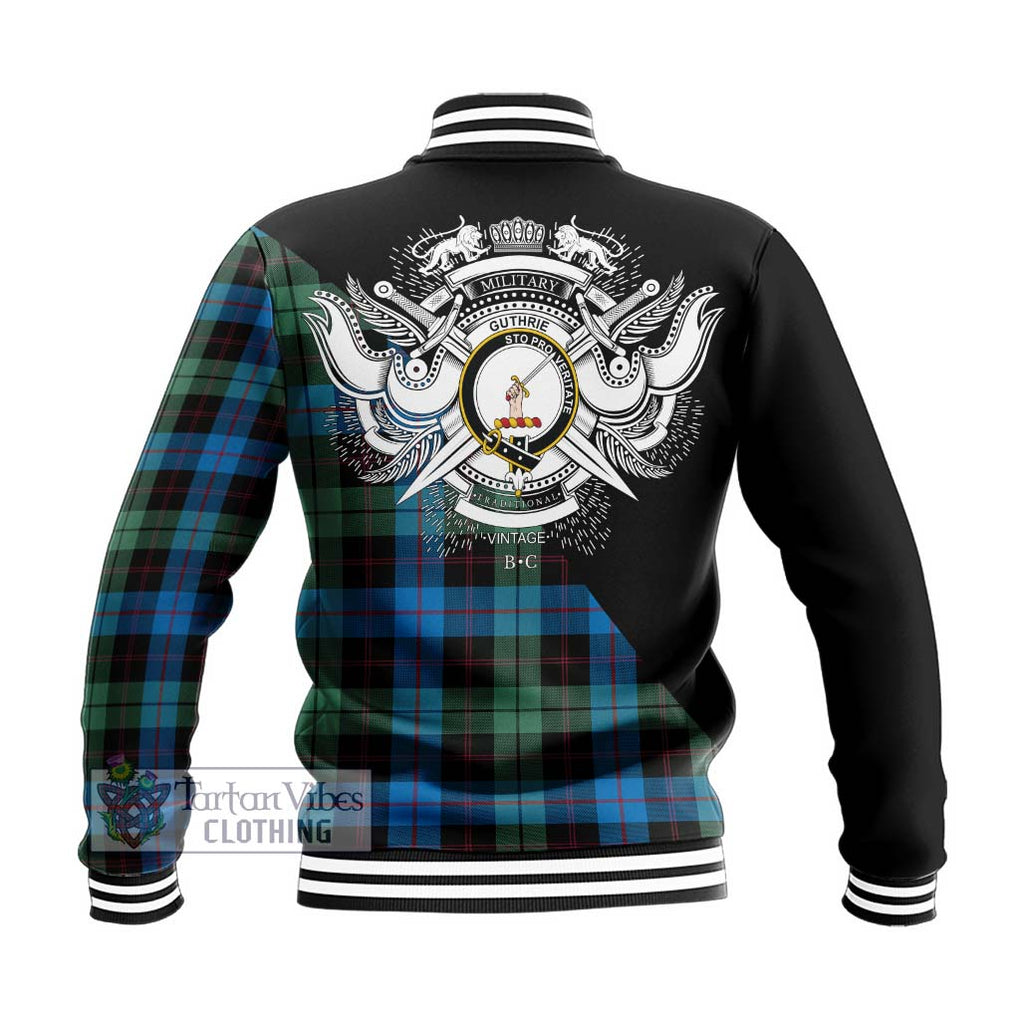 Guthrie Tartan Baseball Jacket with Family Crest and Military Logo Style - Tartan Vibes Clothing