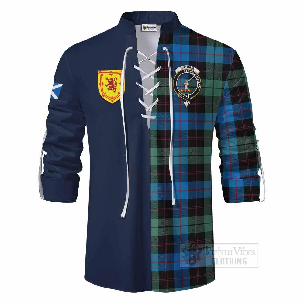 Guthrie Tartan Ghillie Kilt Shirt Alba with Scottish Lion Royal Arm Half Style - Tartan Vibes Clothing