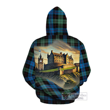 Guthrie Tartan Family Crest Cotton Hoodie with Scottish Ancient Castle Style