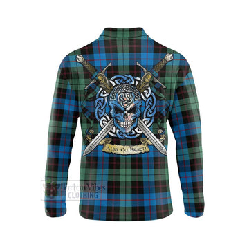 Guthrie Tartan Long Sleeve Polo Shirt with Family Crest Celtic Skull Style - Tartan Vibes Clothing