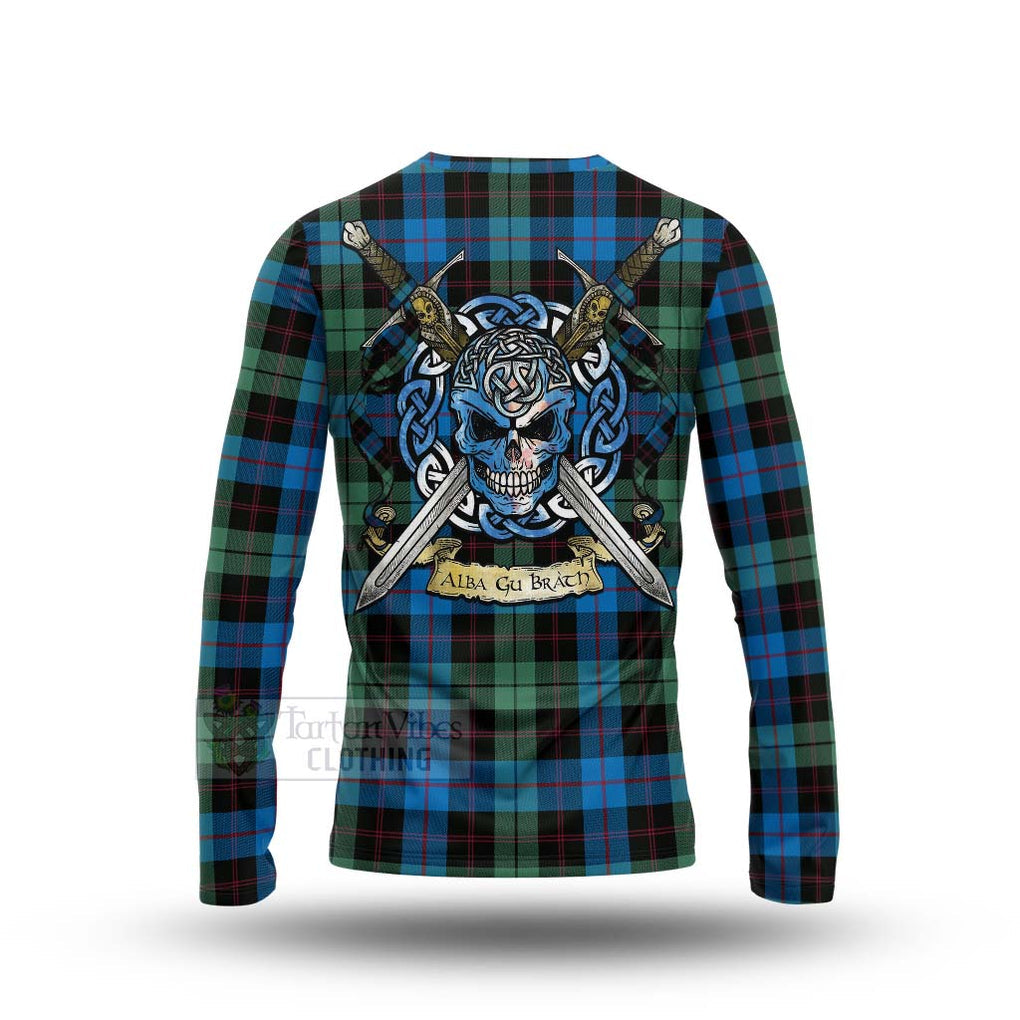 Guthrie Tartan Long Sleeve T-Shirt with Family Crest Celtic Skull Style - Tartan Vibes Clothing