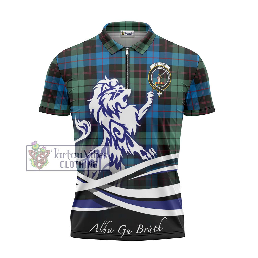 Guthrie Tartan Zipper Polo Shirt with Alba Gu Brath Regal Lion Emblem - Tartan Vibes Clothing