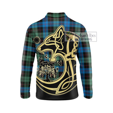 Guthrie Tartan Long Sleeve Polo Shirt with Family Crest Celtic Wolf Style - Tartan Vibes Clothing