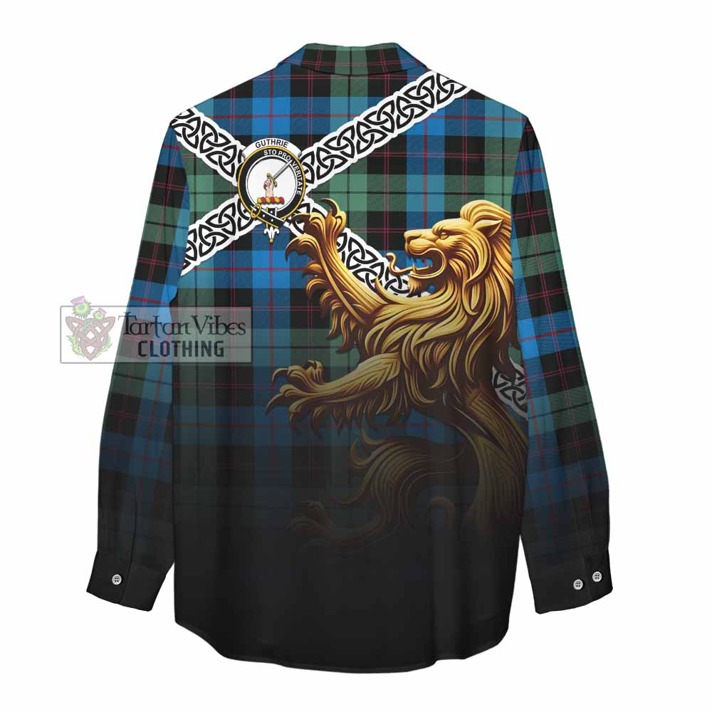 Guthrie Crest Tartan Women's Casual Shirt with Golden Lion Emblem Celtic Style - Tartan Vibes Clothing