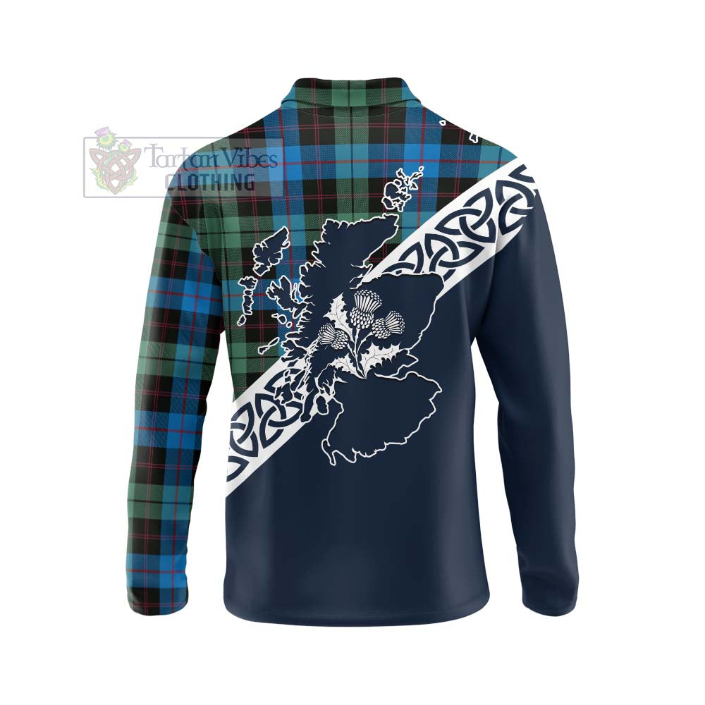 Guthrie Tartan Long Sleeve Polo Shirt Featuring Thistle and Scotland Map - Tartan Vibes Clothing